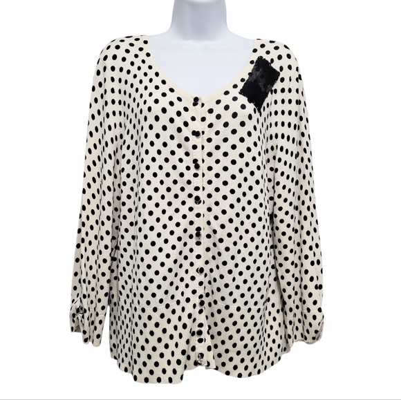 White House Black Market Cardigan Sweater Womens Size XL Polka Dot Button WHBM - Picture 1 of 7